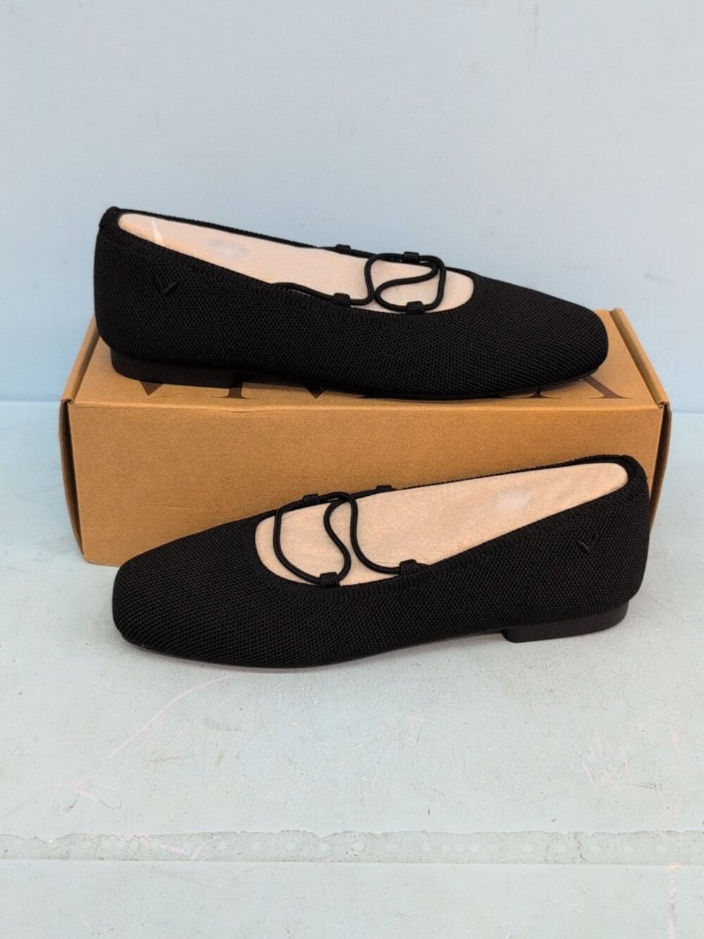 Vivaia Miley Square Toe Lace Up Mary Jane Flats Womens US 6 Black E20391875